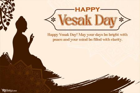 Solemn Happy Vesak Day Greeting Card Template with Meditating Buddha