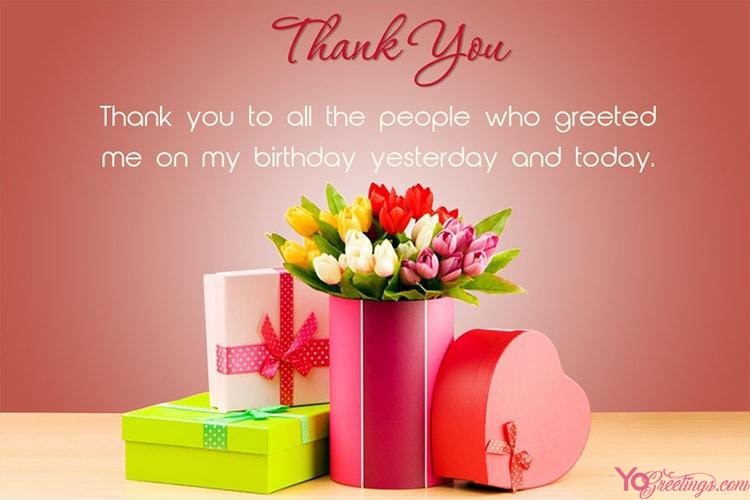 Beautiful Flowers Birthday Thank You Wishes Card Maker Online