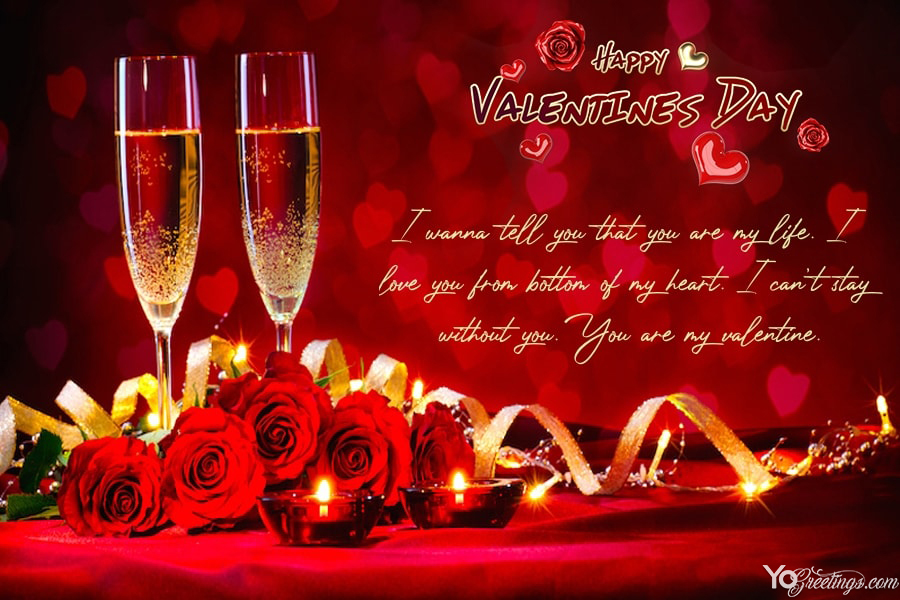 Template for Valentine's day card with romantic red roses for lover