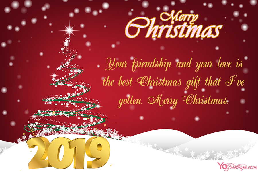 Christmas greeting card 2019 with christmas tree