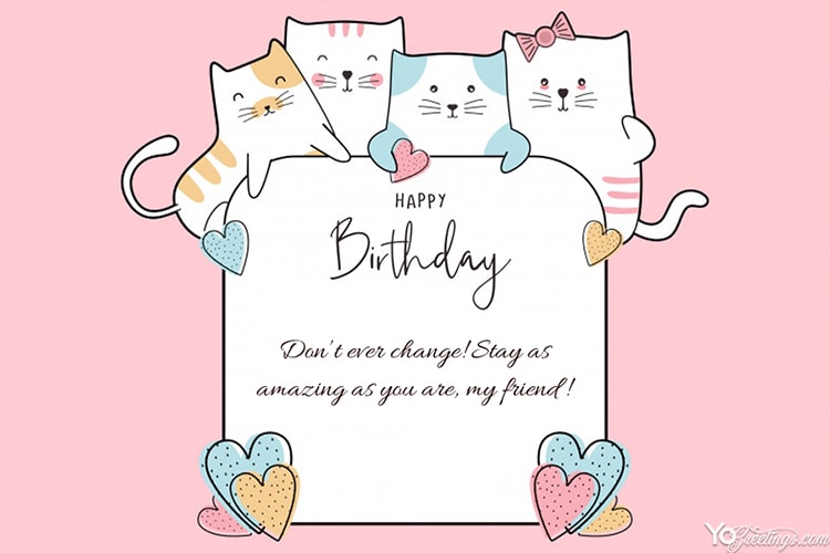 Customize Funny Birthday Card With Cute Cat Online