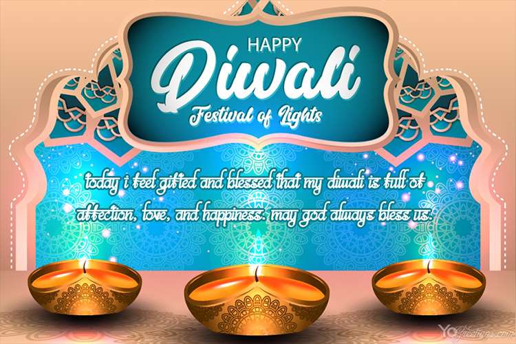 Happy Diwali Festival Of Lights With Gold Oil Lamp