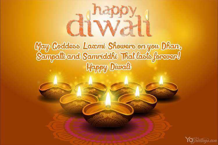 Happy Diwali Greeting Card With Diya Candle