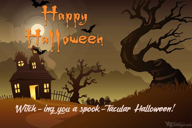 Realistic Halloween Greeting Cards With Hounted House