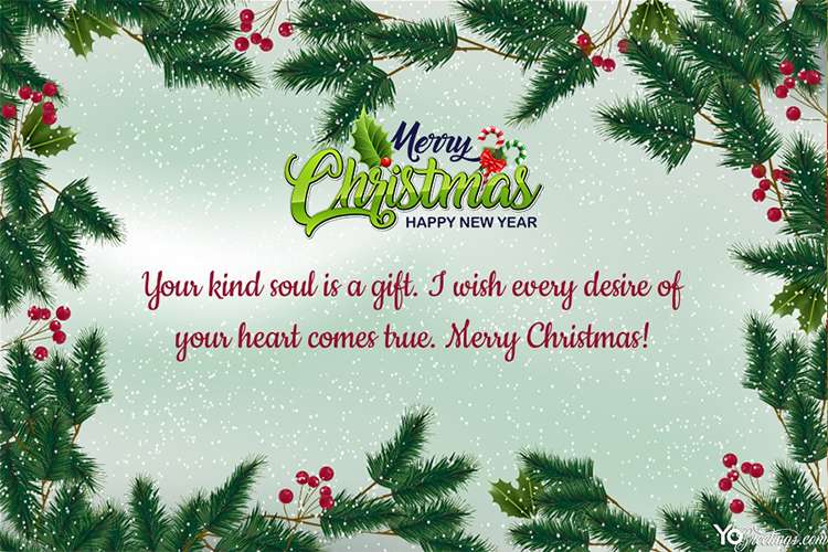 Free Merry Christmas Card With Pine Trees Ornaments