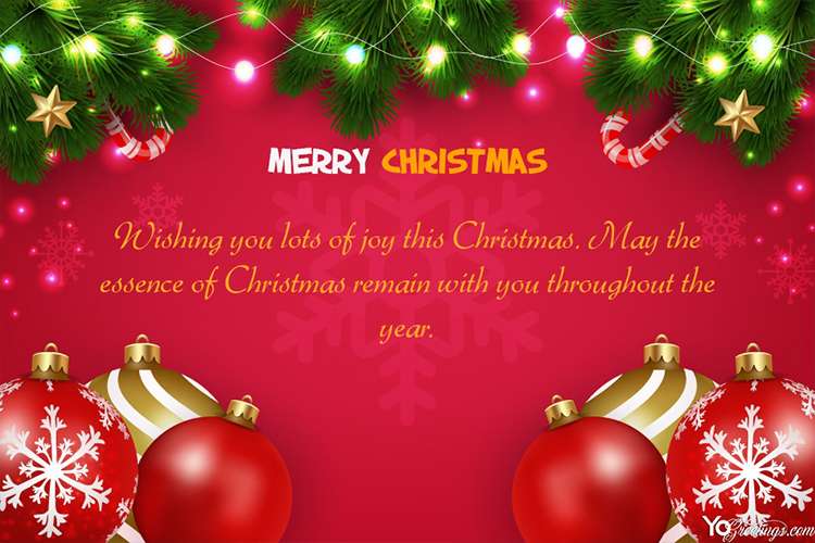 Red Background Merry Christmas Card With Ornaments