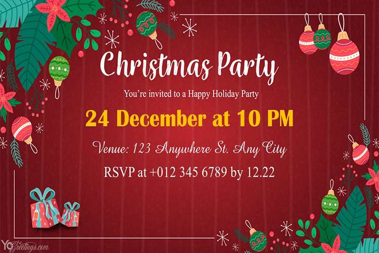 Free Red Background Christmas Invitation Card & Online Invitations