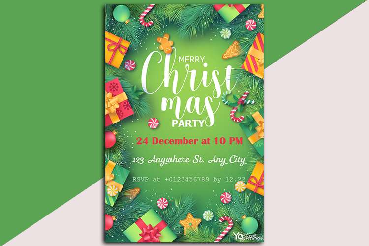 Green Red Christmas Party Poster Invitations Card