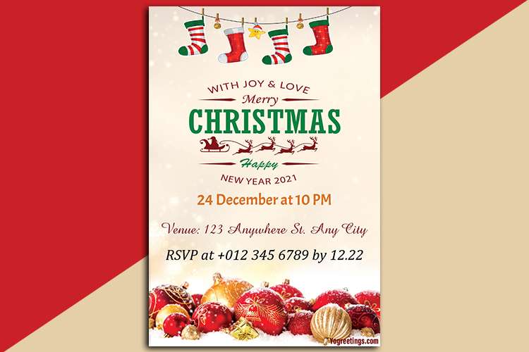 Decorate Realistic Christmas Party Invitation Cards For Free