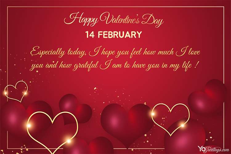 Glitter Heart Love Valentines Day Wishes Card Online