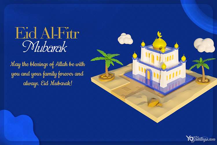 Eid Al Fitr Greeting Cards With 3D Mosque