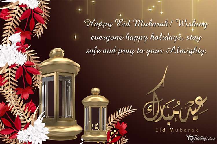 Decorative Sparkling Eid Mubarak Greeting Cards With Wishes
