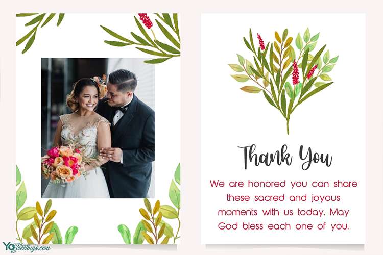 Watercolor Botanical Greenery Wedding Thank You Card Template