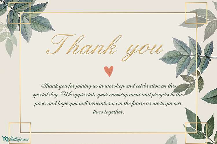 Wedding Thank You Card Image With Green Leaf Background
