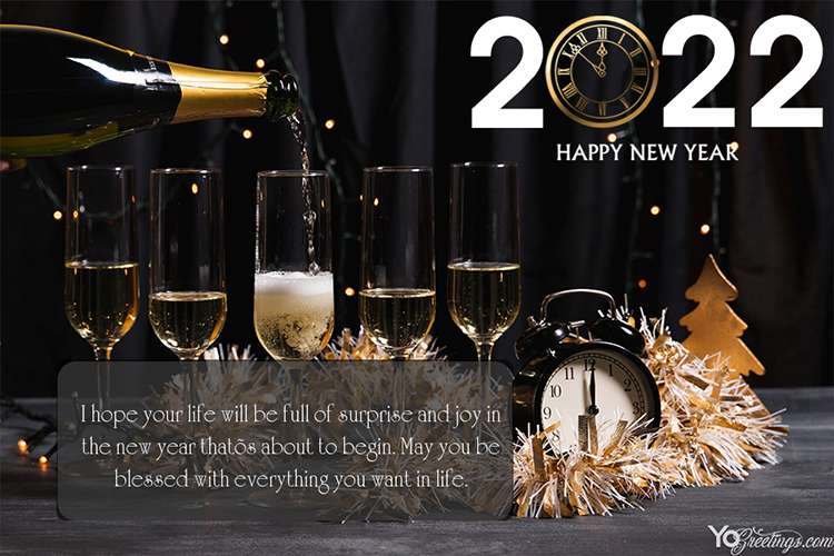 Cheers!! Champagne New Year 2022 Greeting Cards Maker Online