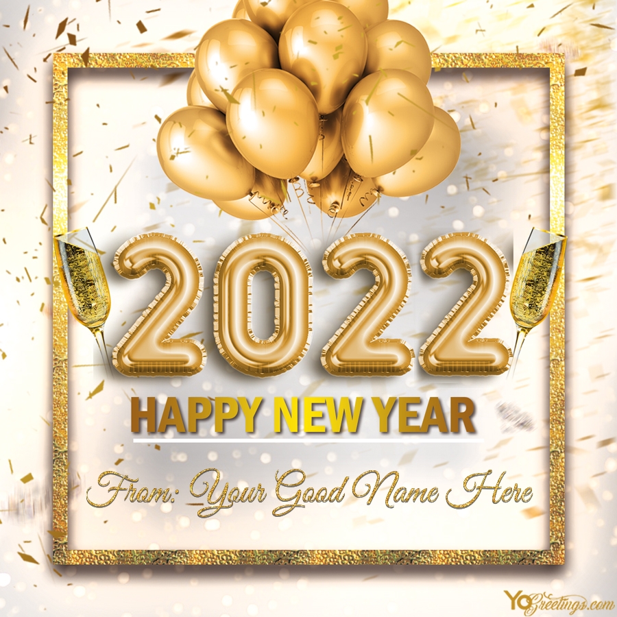 Golden New Year 2022 Greeting Card With Name Edit