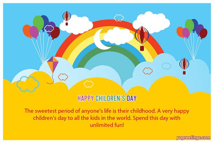 Customize World Childrens Day Cards With Colorful Rainbow Background