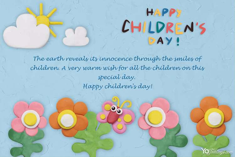 Free Children's Day Greeting Card With Flower Garden