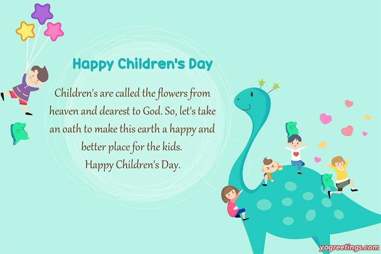 World Children's Day With Lovely Green Dinosaur