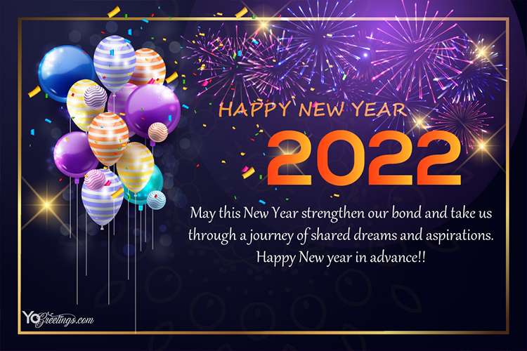 Balloons & Fireworks New Year 2022 Greeting Card Free Download