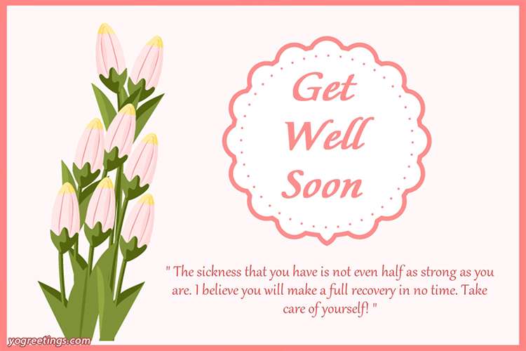 Lovely Get Well Soon Wishes Card With Pink Flowers Background