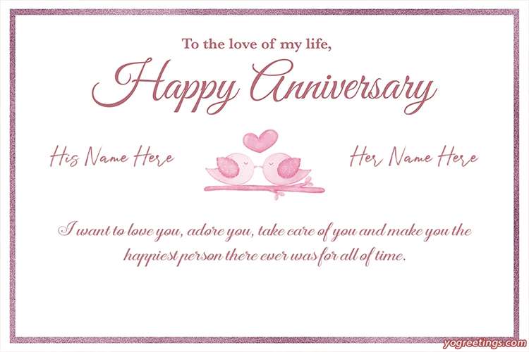 Happy  Wedding Anniversary Wishes Card With Name Edit