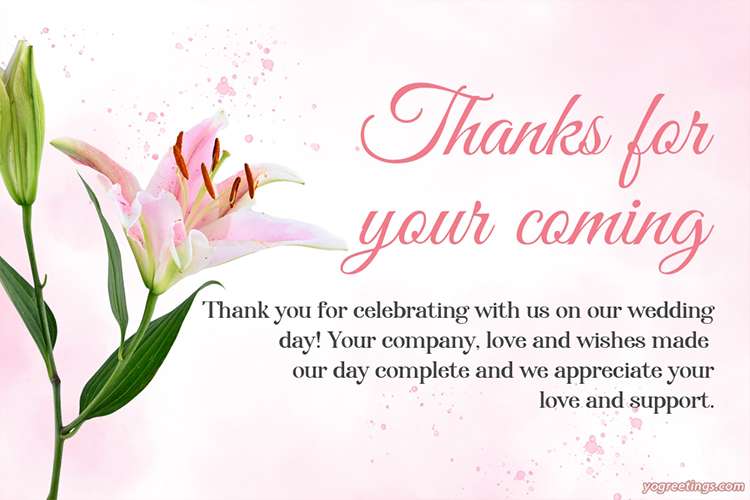 Thank For Your Coming Greeting Cards With Lily Flowers