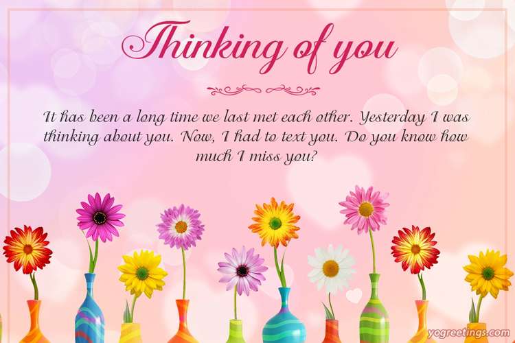 Think of You Card With Colorful Flowers Free Download