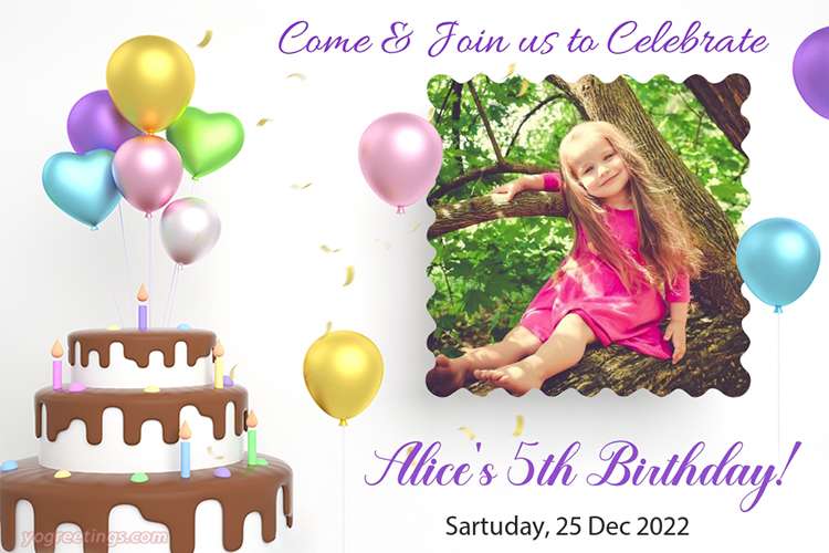 Free Happy Birthday Invitation Card With Photo With Balloon Cake