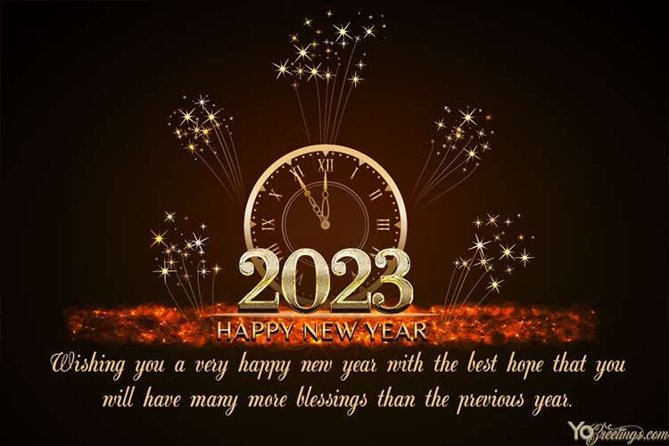 Happy New Year 2023 Greeting Card With Fireworks
