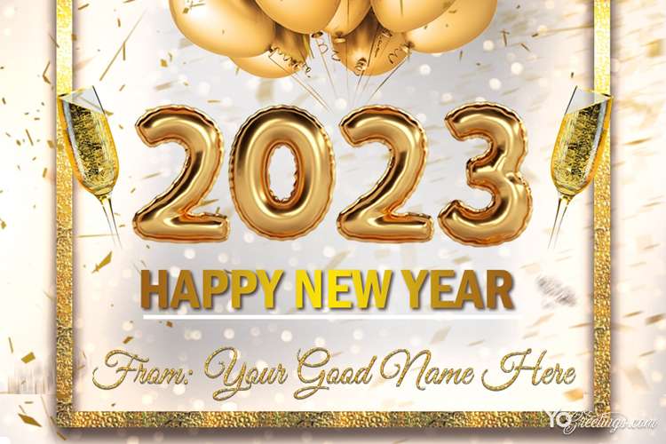 Golden New Year 2023 Greeting Card With Name Edit