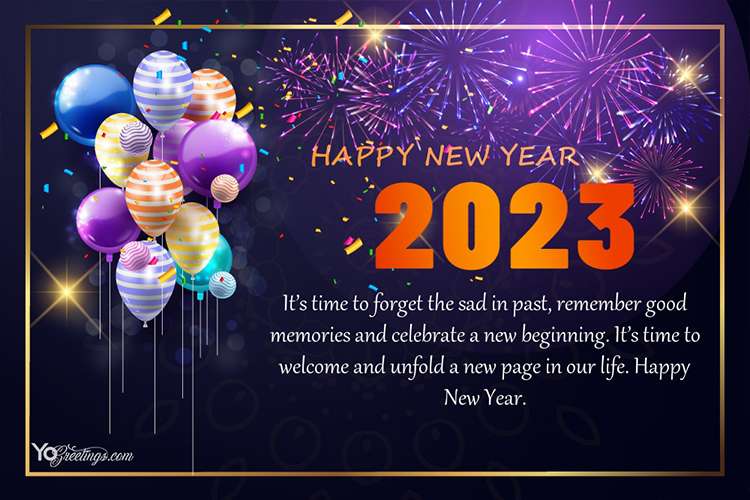 Balloons & Fireworks New Year 2023 Greeting Card Free Download