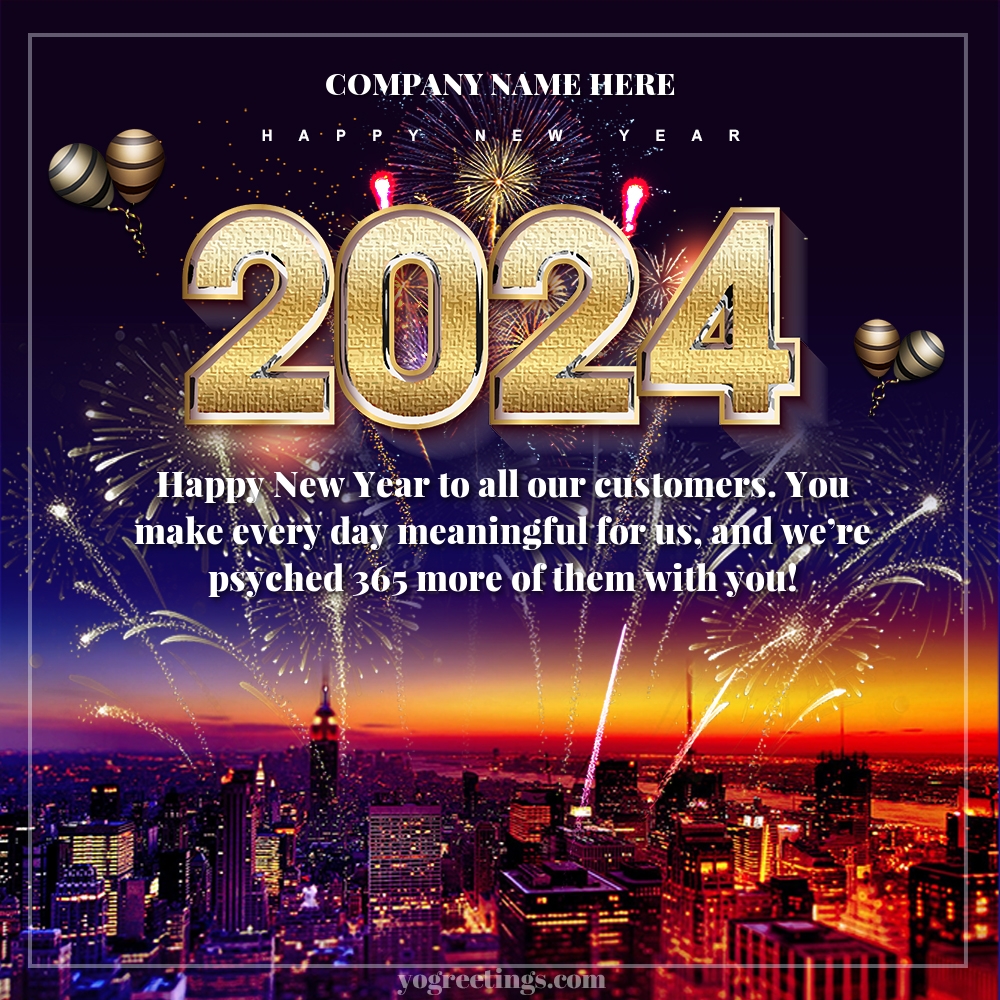 Business New Year Greeting Card 2024 With Fireworks