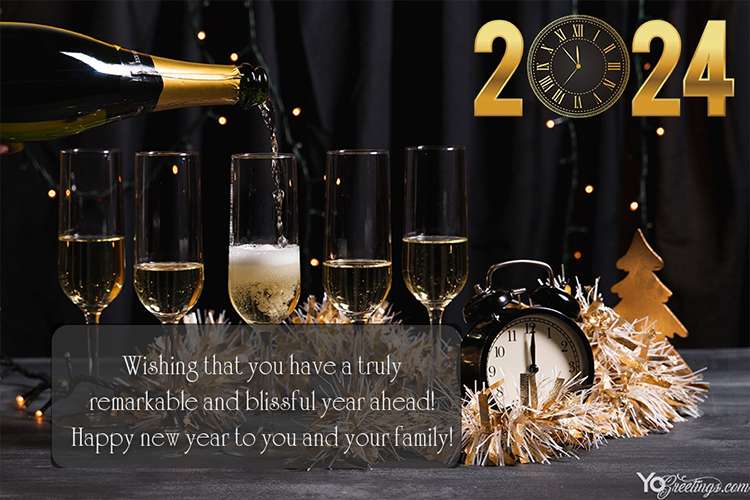 Cheers!! Champagne New Year 2024 Greeting Cards Maker Online