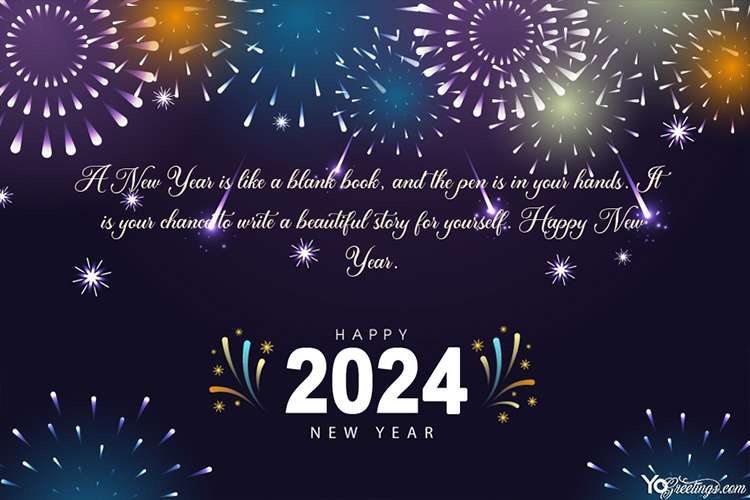 Create Beautiful New Year 2024 Fireworks Greeting Card