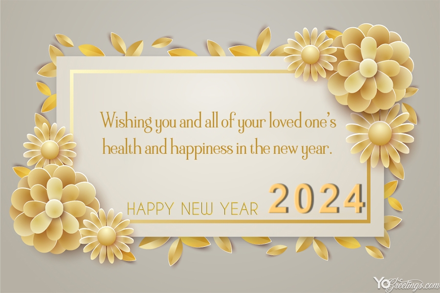 Golden Happy New Year 2024 Greeting Card With Wishes A625c 