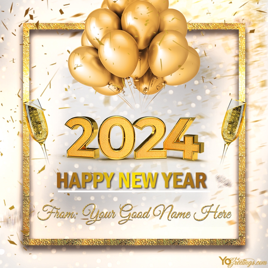 Golden New Year 2024 Greeting Card With Name Edit