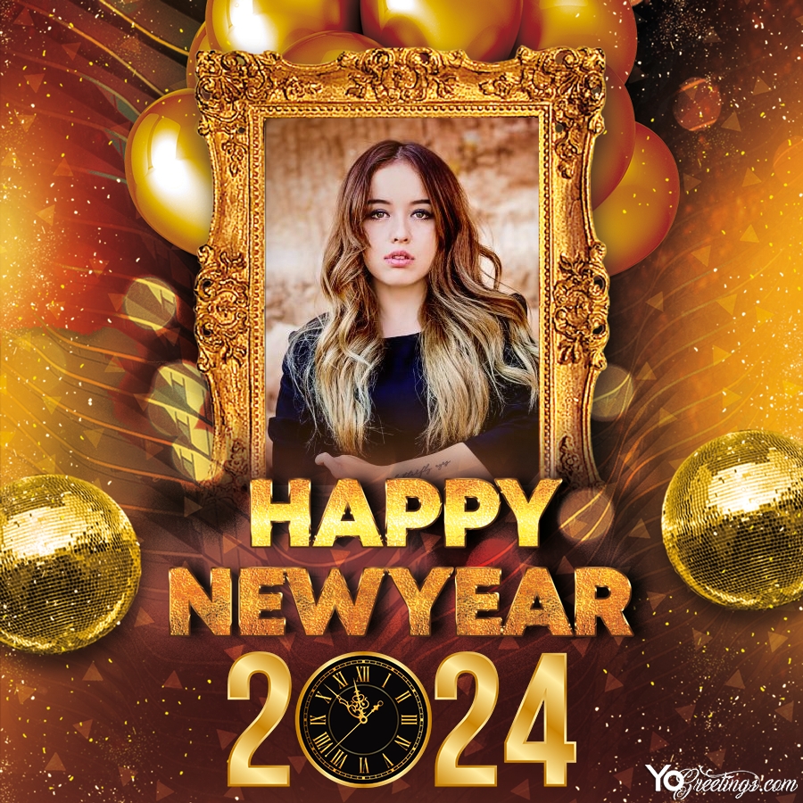 Luxury Golden New Year 2024 Photo Frame Online