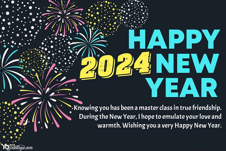 Wishes You Happy New Year 2024 Greeting Card Online