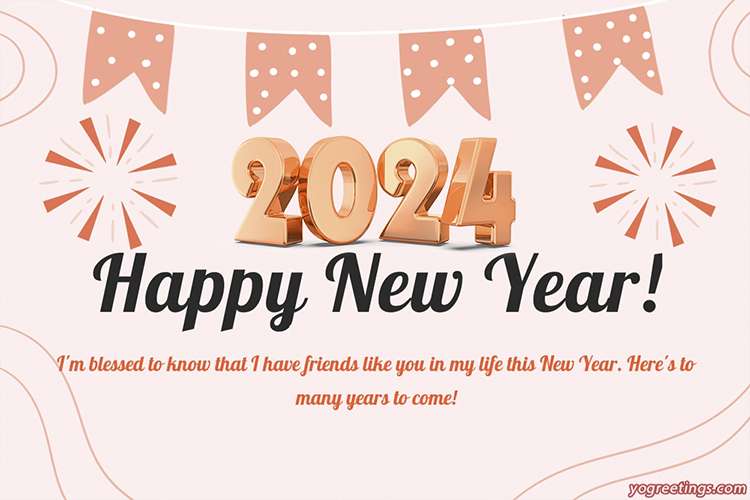 Happy New Year 2024 Greeting Card With Pink Background With Wishes