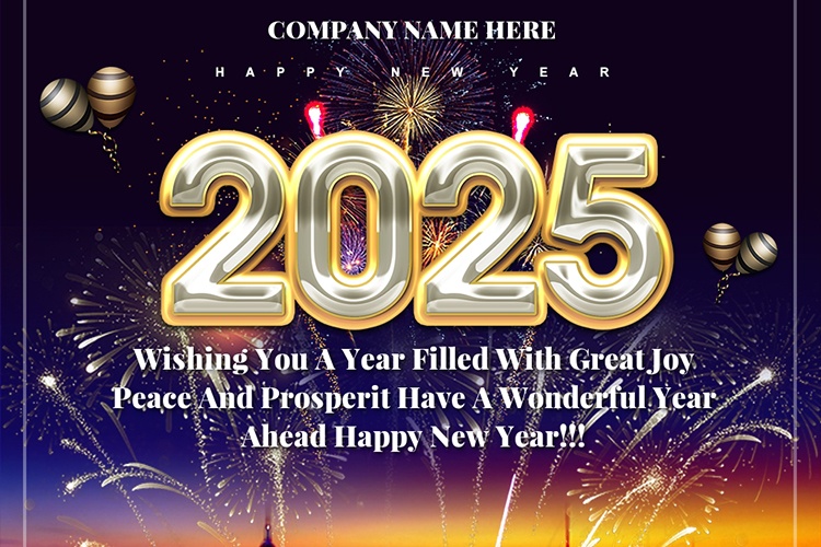 Business New Year Greeting Card 2025 With Fireworks