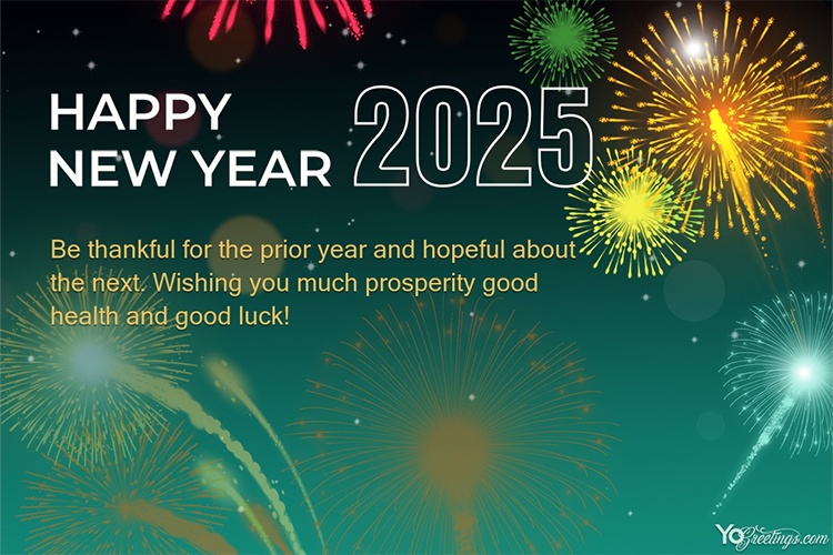 Free Happy New Year 2025 Greeting Card With Fireworks