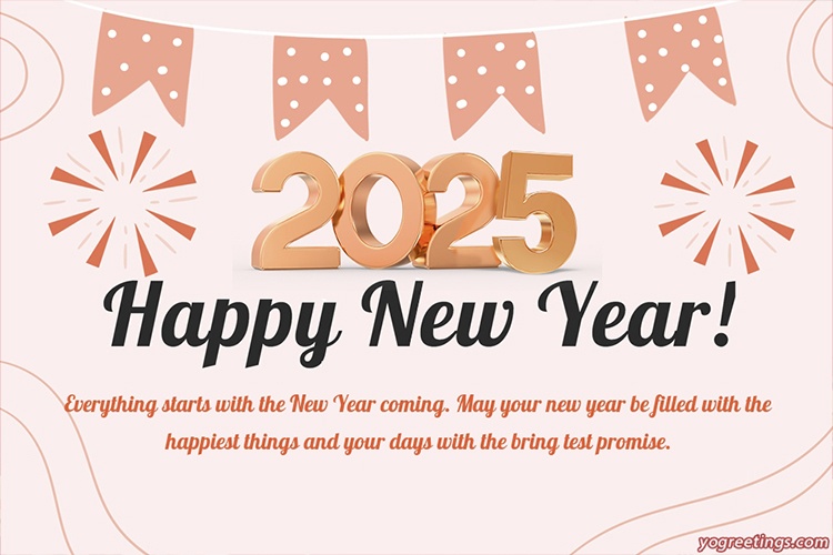 Happy New Year 2025 Greeting Card With Pink Background With Wishes