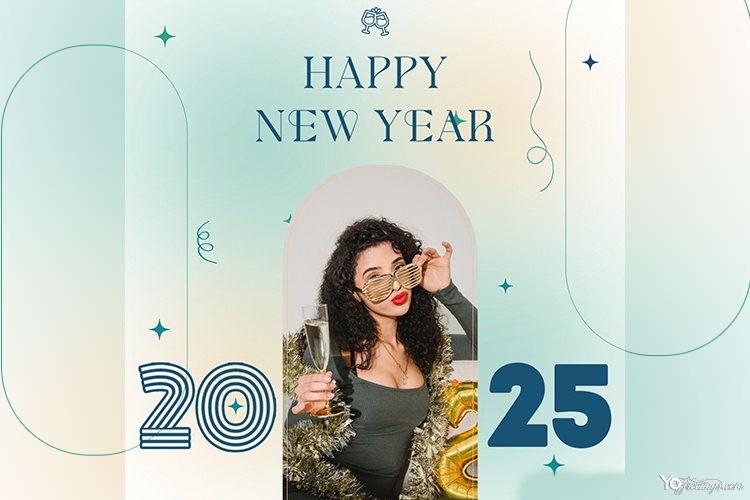 Happy New Year 2025 With Gradient Photo Frames