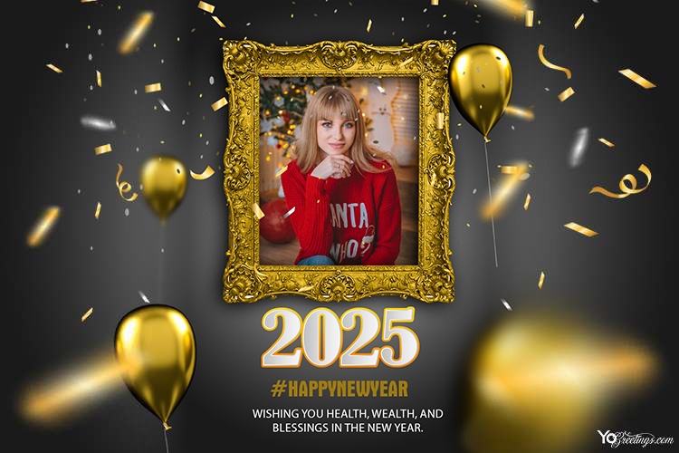 New Year 2025 Photo Frame With Luxurious Gold Frame