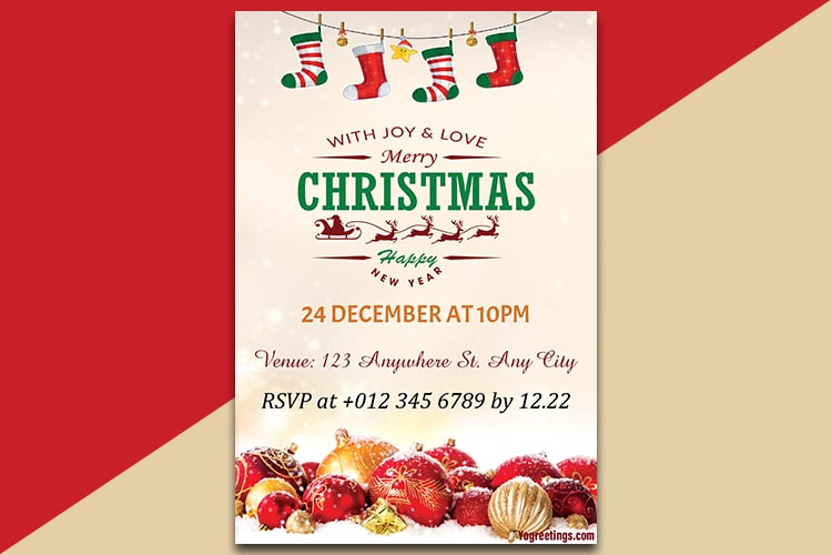 Decorate Realistic Christmas Party Invitation Cards For Free