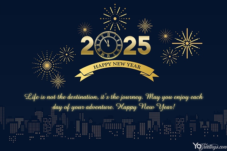 Fireworks City New Year 2025 Wishes Card Maker Online