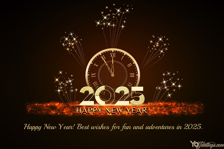 Happy New Year 2025 Greeting Card With Fireworks