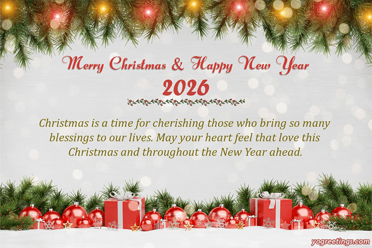 Christmas And New Year 2026 Card With Glittering Baubles