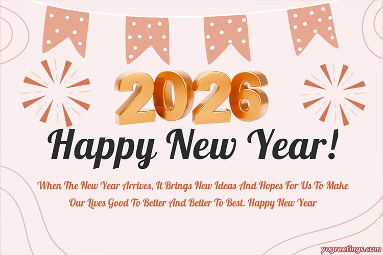 Happy New Year 2026 Greeting Card With Pink Background With Wishes